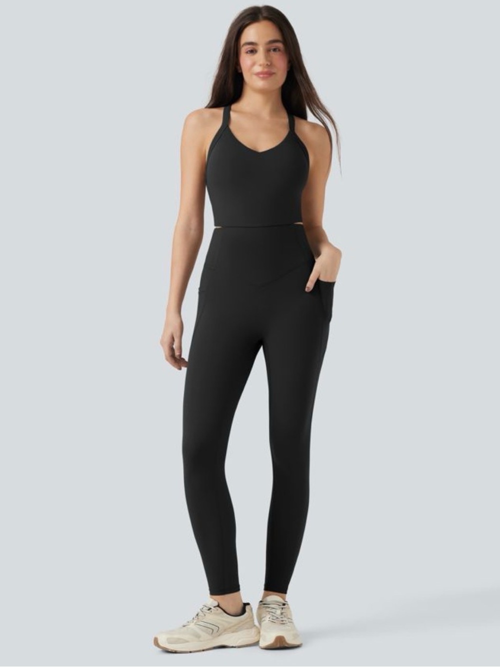 HALARA Black High-Waist Pocket Jumpsuit Leggings